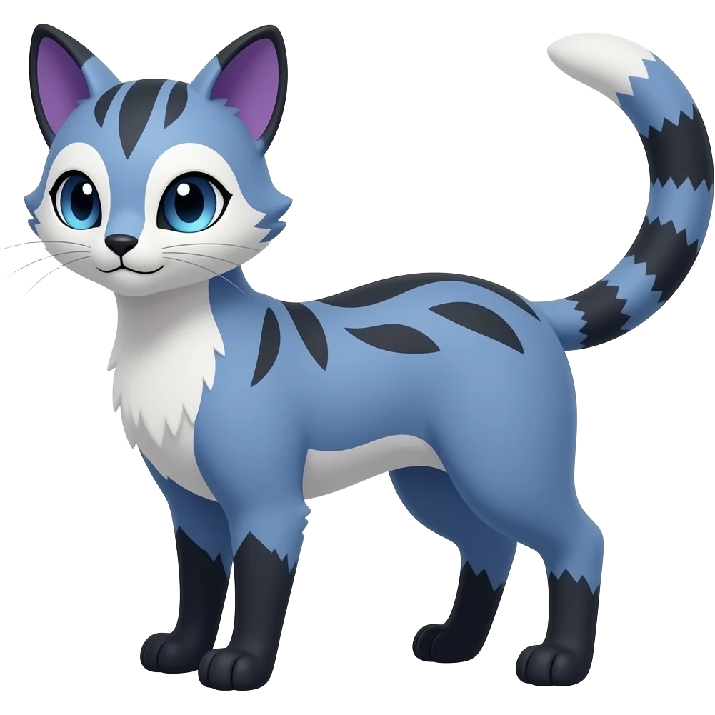 randomly marked Asian oriental fine lanky neat beautiful realistic blue and violet and black and white Civet-Genet-Vernid-Fakémon-hybrid emoji