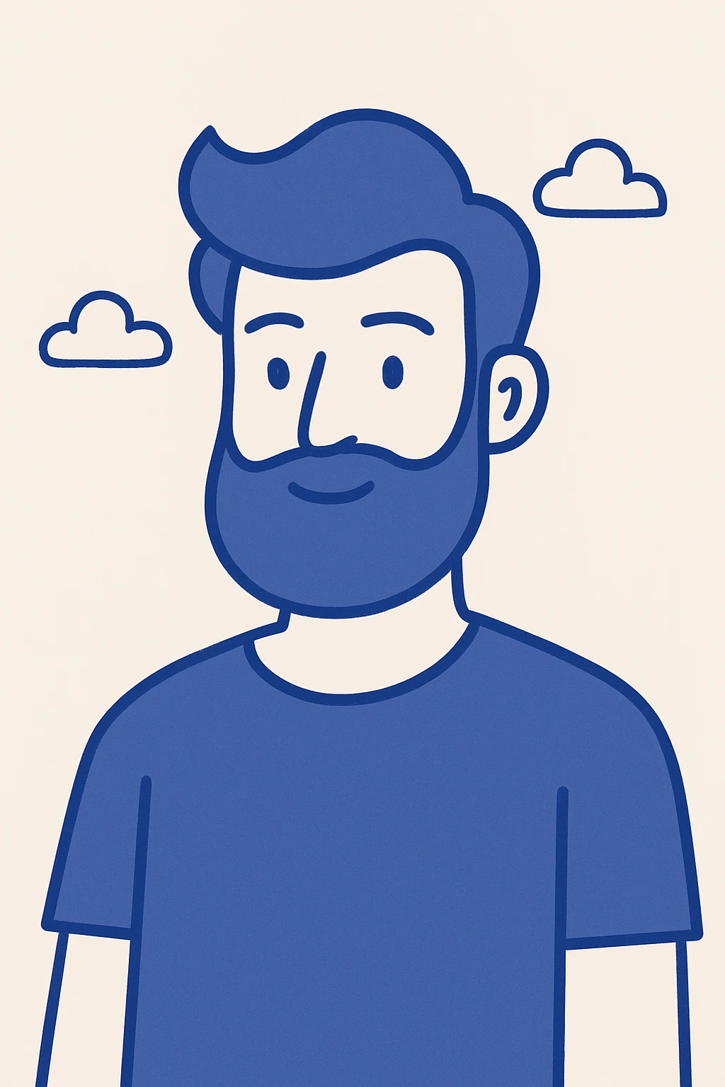 blue wavy haired bearded male, cartoon style, simple background emoji