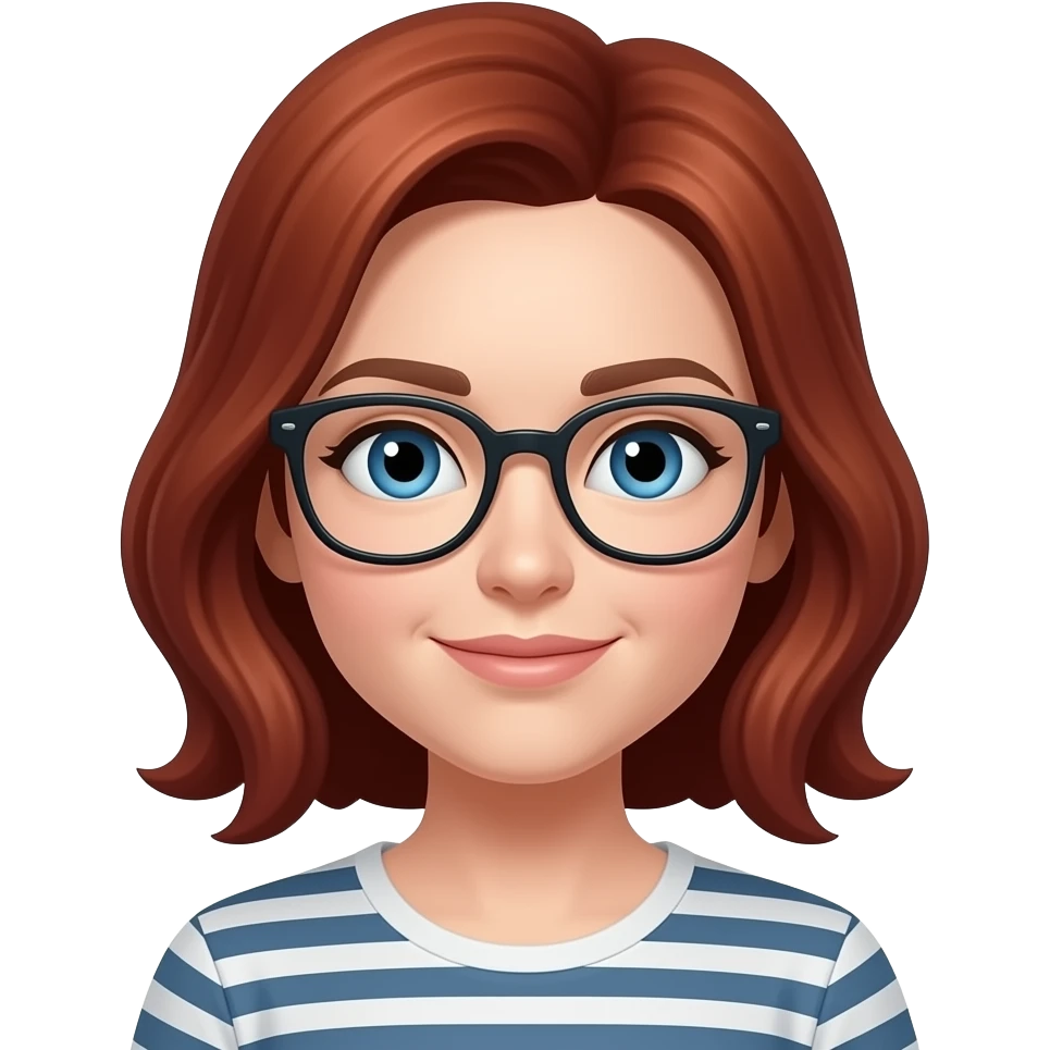 AJM - woman, glasses, faded red hair, blue eyes emoji