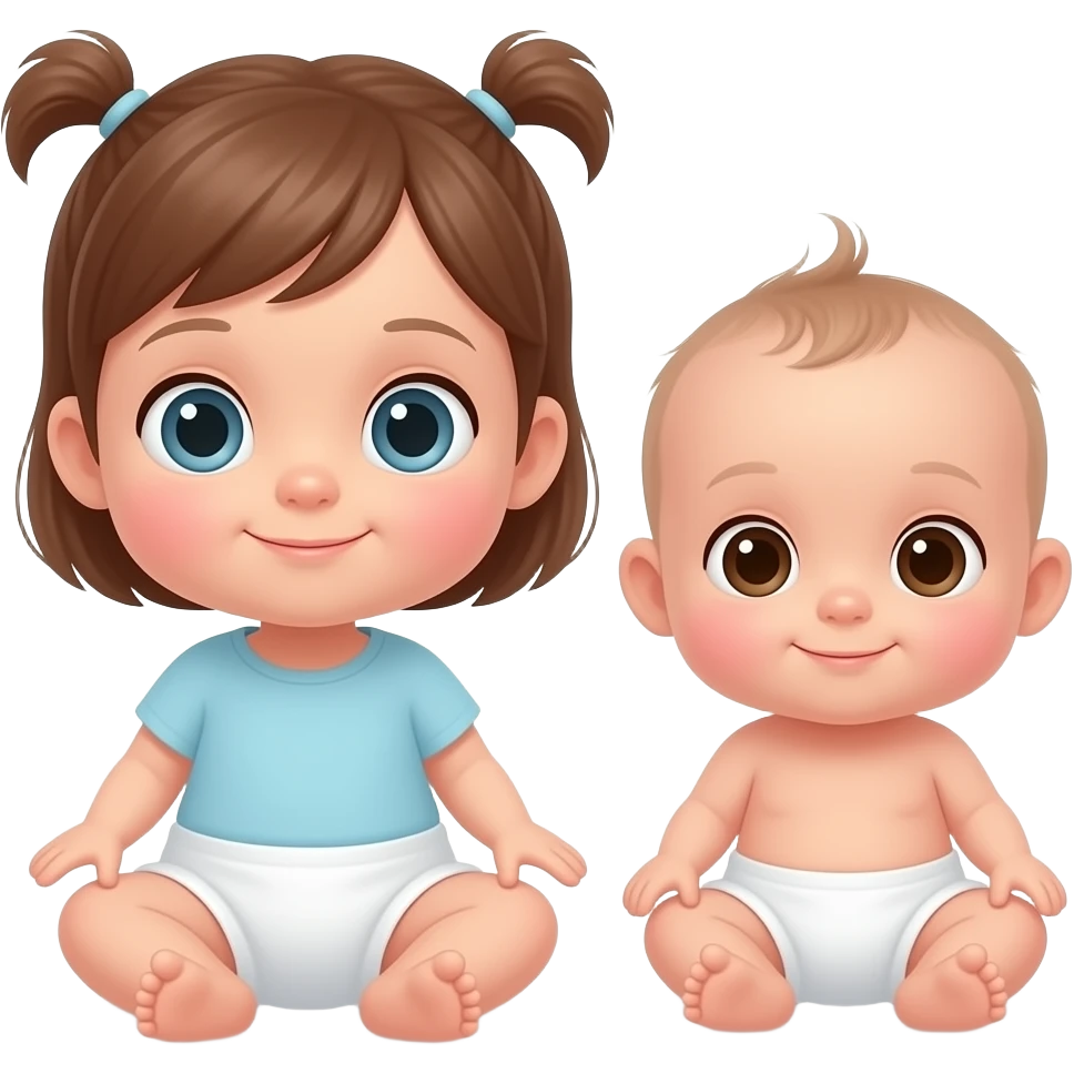 Dos bebes, una niña de 15 meses blanquita pelo castaño clarito casi rubio, ojos claritos como gris claritos con dos quiquis. El otro de 6 días ojos oscuros poquito pelo, también blanquito pero menos que la hermana y mucho mas pequeñito emoji