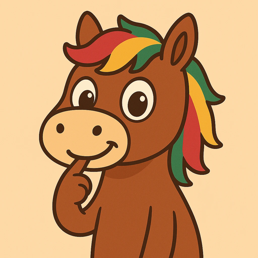 Make the finger bent inside the mouth of the cartoon horse, simple background same as original. emoji