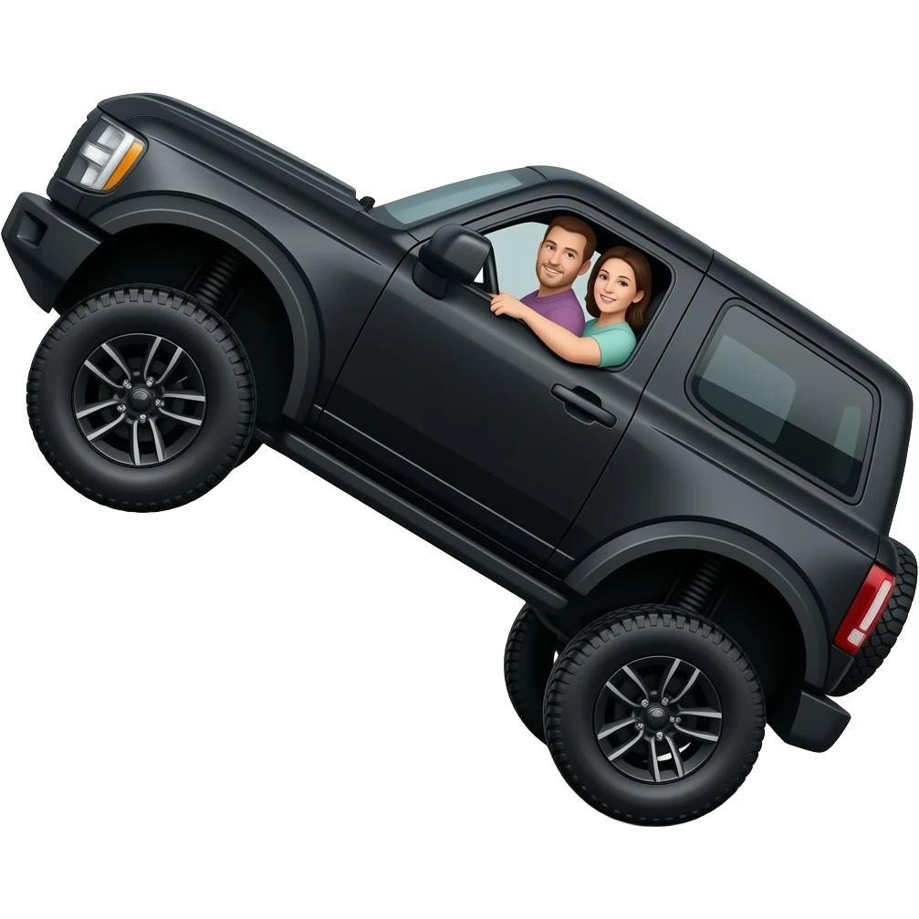 Black Polaris ranger lifted super high with mom and dad inside emoji