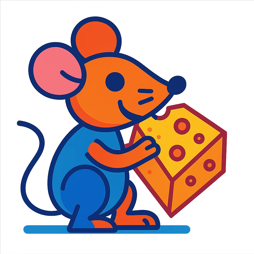 mouse eating cheese, colorful cartoon style, simple background emoji