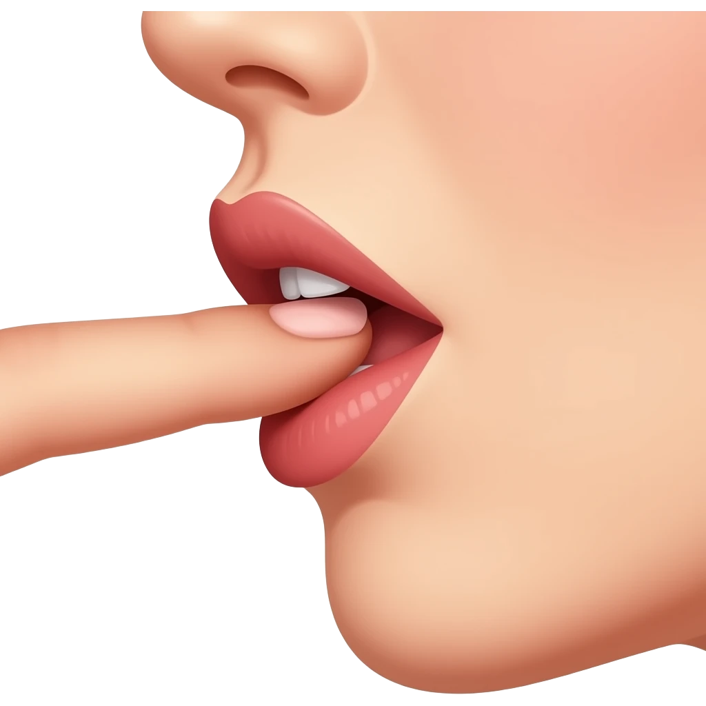 A mouth that bites a finger in a sexy way On the side of the mouth emoji
