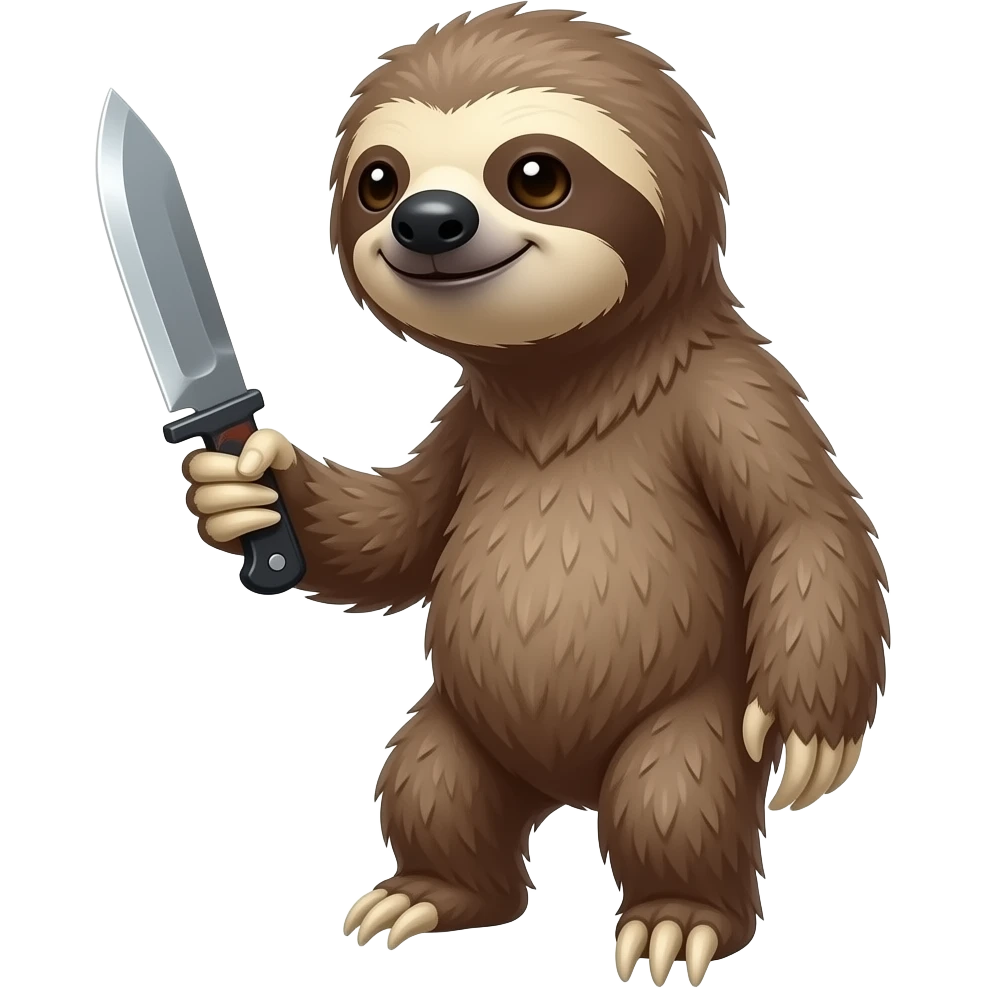 turn back looking askance going smiling evil killer sloth w very taktic knife emoji