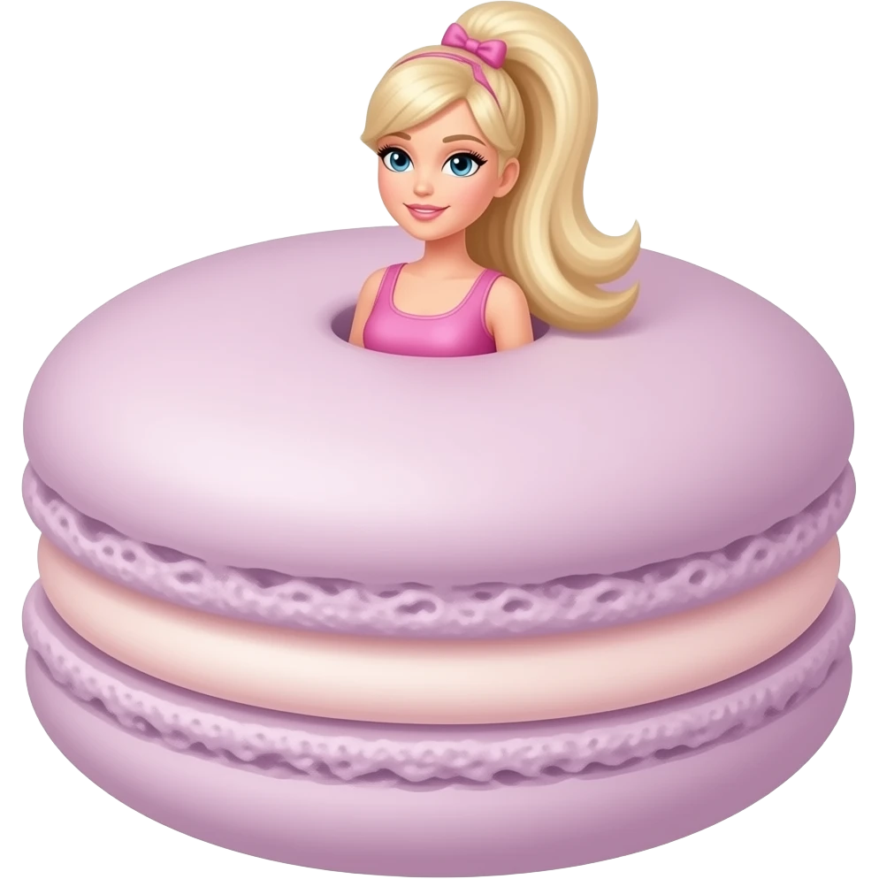 A macaroon with Barbie-inspired ornament no barbie in person with pastel barbie colour emoji