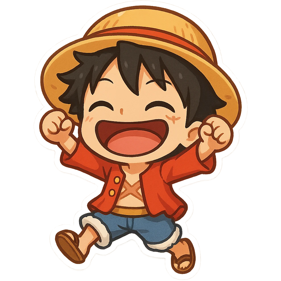 Chibi cartoon of Luffy from One Piece, joyful expression emoji
