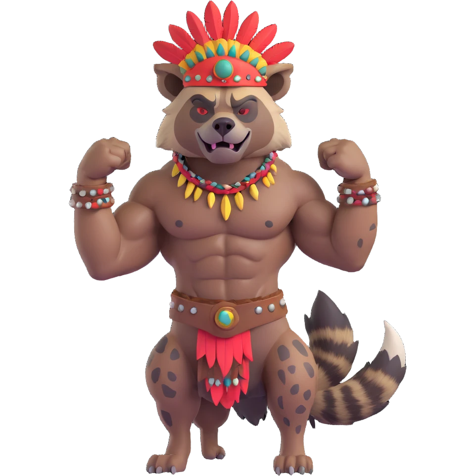 A native strong buff hyena with war bonnet flexing posing full body  emoji