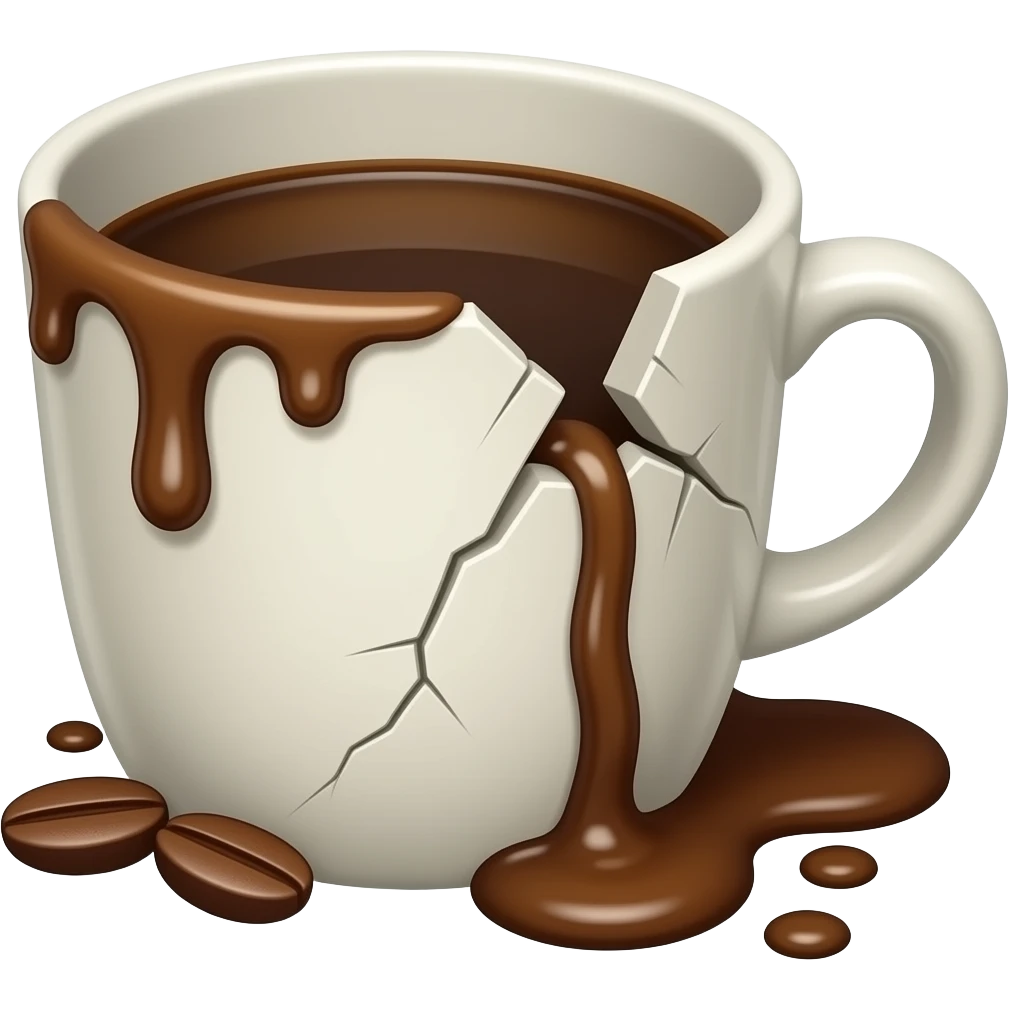 broken coffee cup, coffee is slipping from the broken part emoji