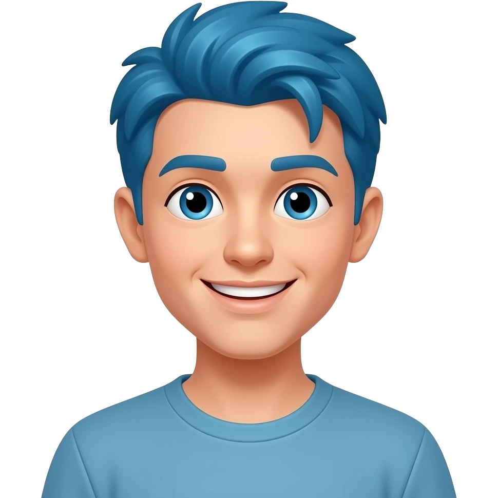 blue hair young man smiling emoji