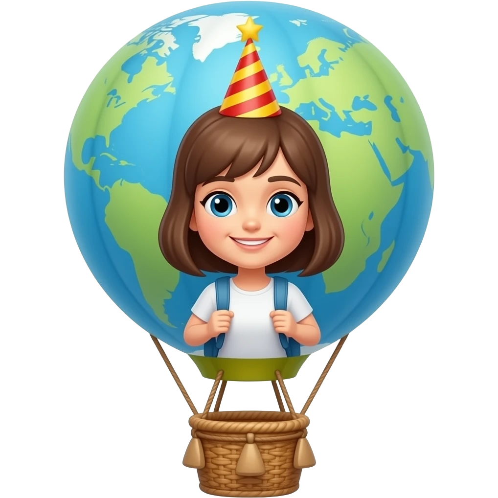 HAPPY BIRTHDAY WORLD TRAVELER ON HOT AIR BALLOON GIRL emoji