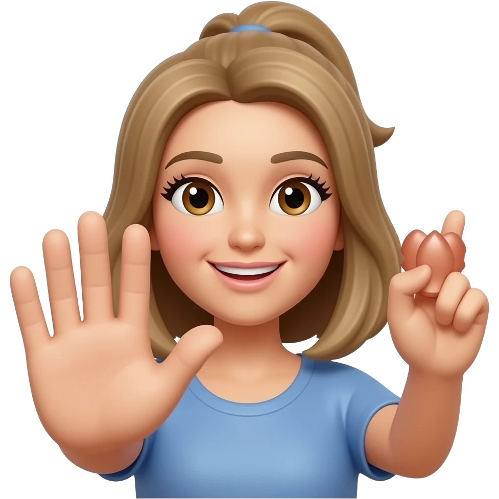 Emoji P qui fait un signe avec un emoji rond avec sa main comme coucou, je sais pas, mais pas de doigt d’honneur qui est maquillée avec des cheveux non ça c’est pas une BDH emoji