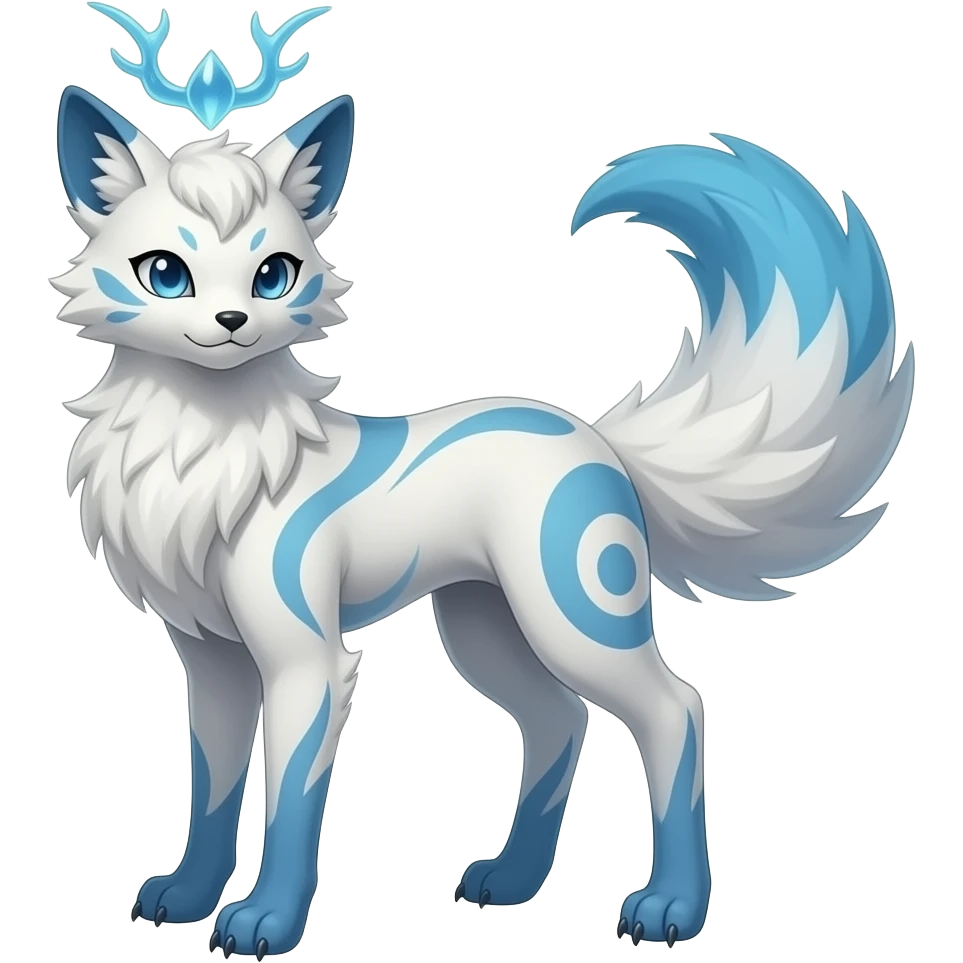 Animalistic fuzzy Slim thin lanky scrawny tall elegant oriental feral painted Asian Absol-Glaceon-Sylveon-fusion-hybrid-creature emoji