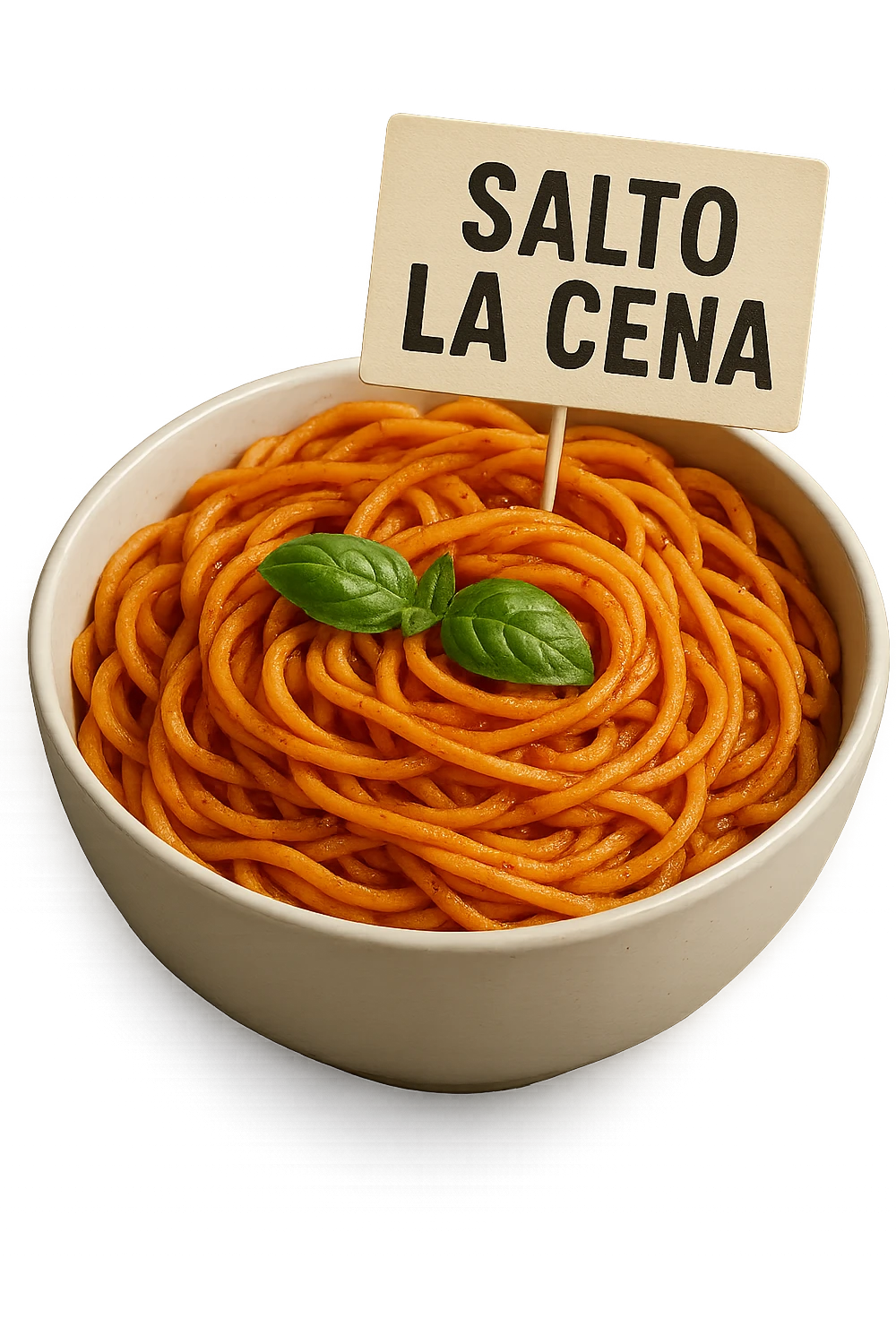BOWL DI PASTA CON CARTELLO CON LA SCRITTA "SALTO LA CENA",  iperrealistico 4k emoji