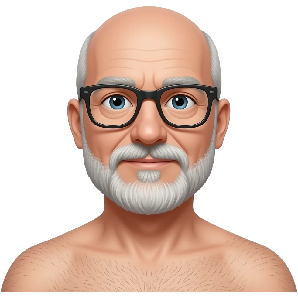 Sitting older guy with glasses balding goatee beard bikini underwear emoji