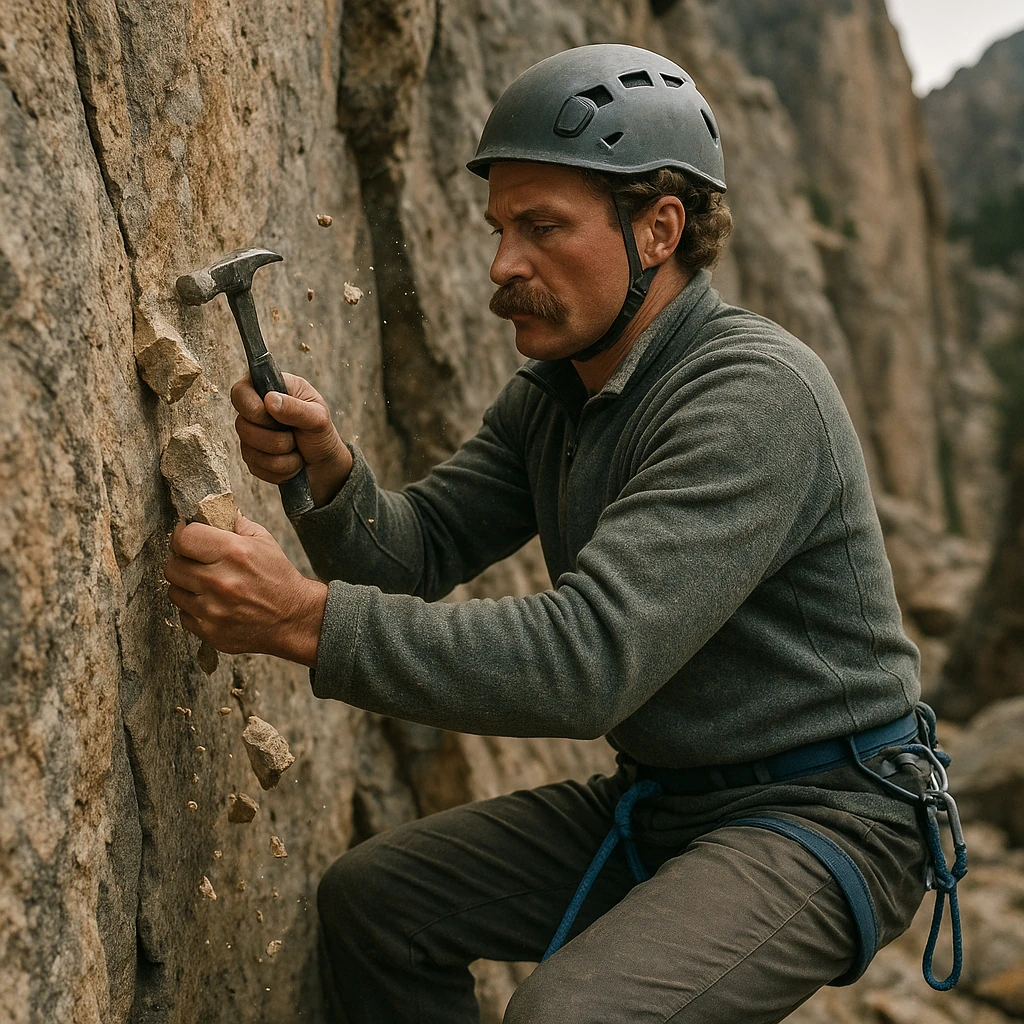 a man flakes off the rock face emoji