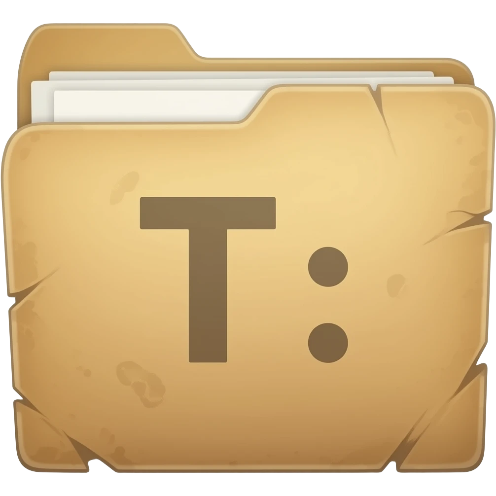 A older, used folder with "T:" written on it. emoji