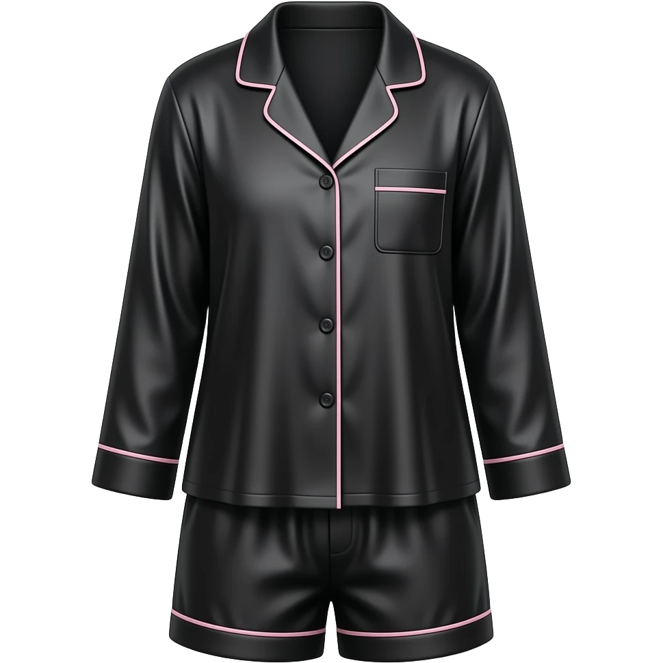 black satin female pajama top & shorts set with light pink lines emoji
