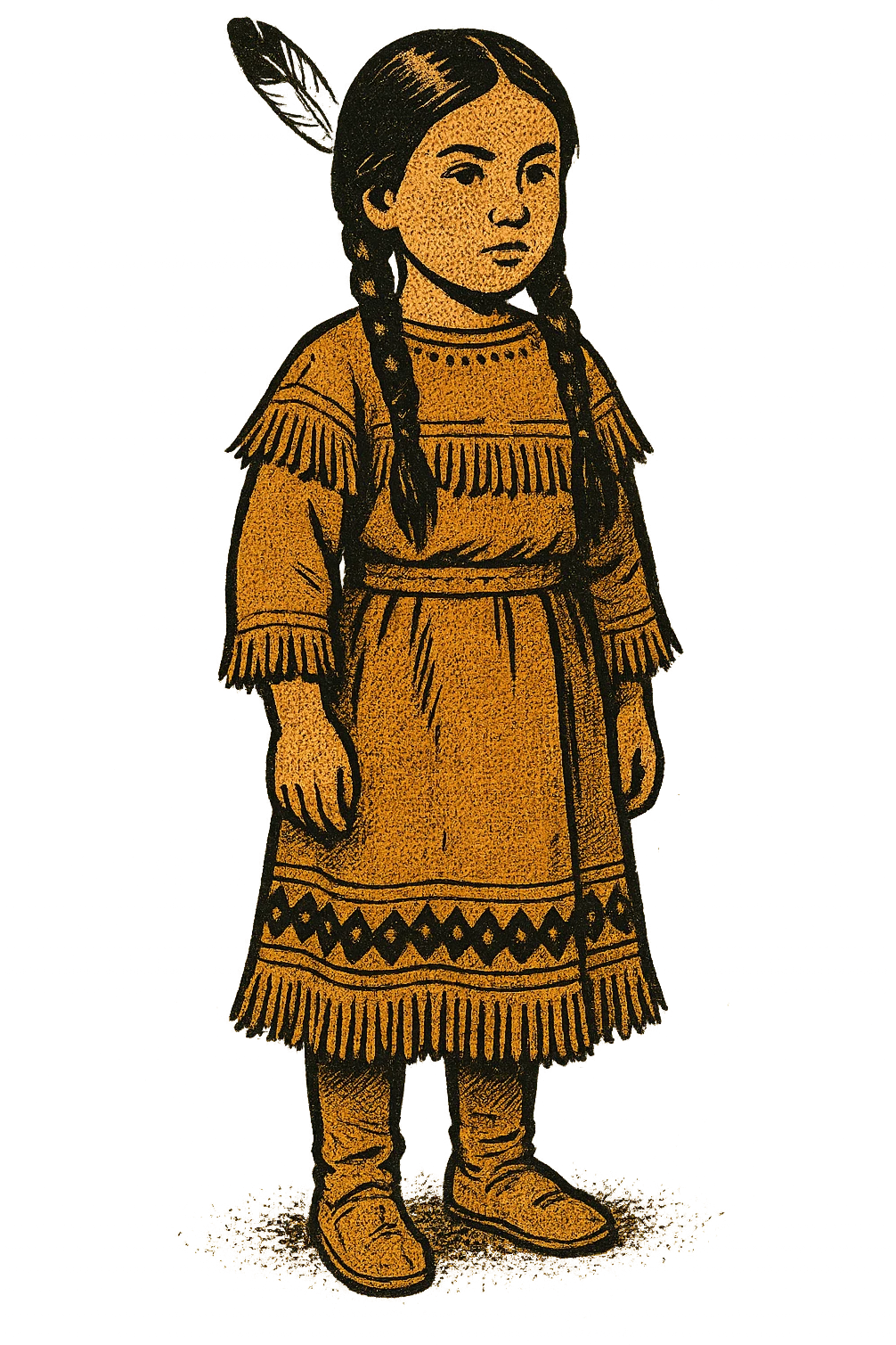 A standing young native american girl from the 1860s wearing her traditional native american clothing emoji