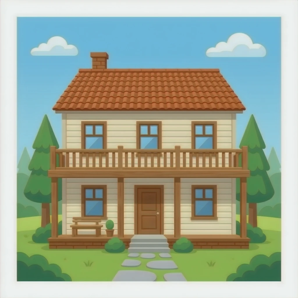 hazme la parte de dentro de una casa de dos pisos, la casa tiene que ser rustica emoji