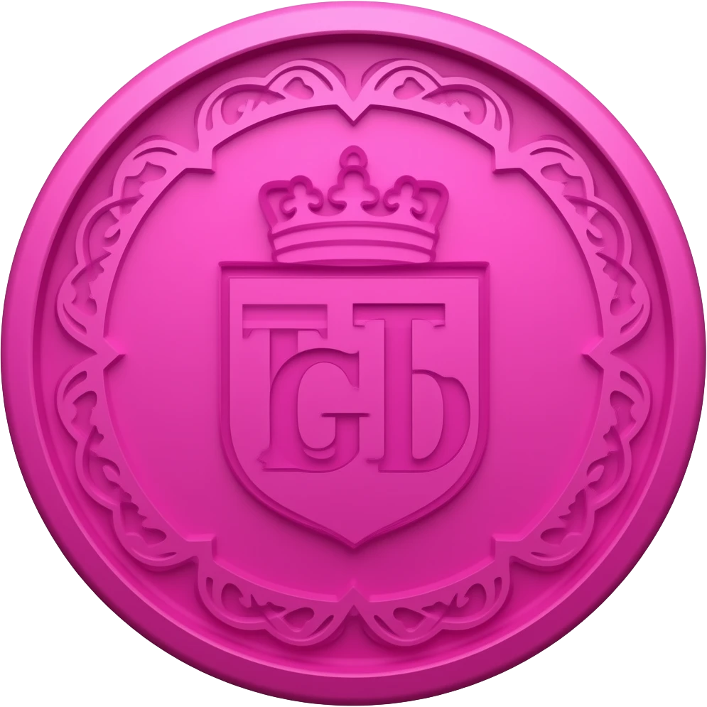 резная ярко розовая монета c надписью TCD с орнаментом emoji