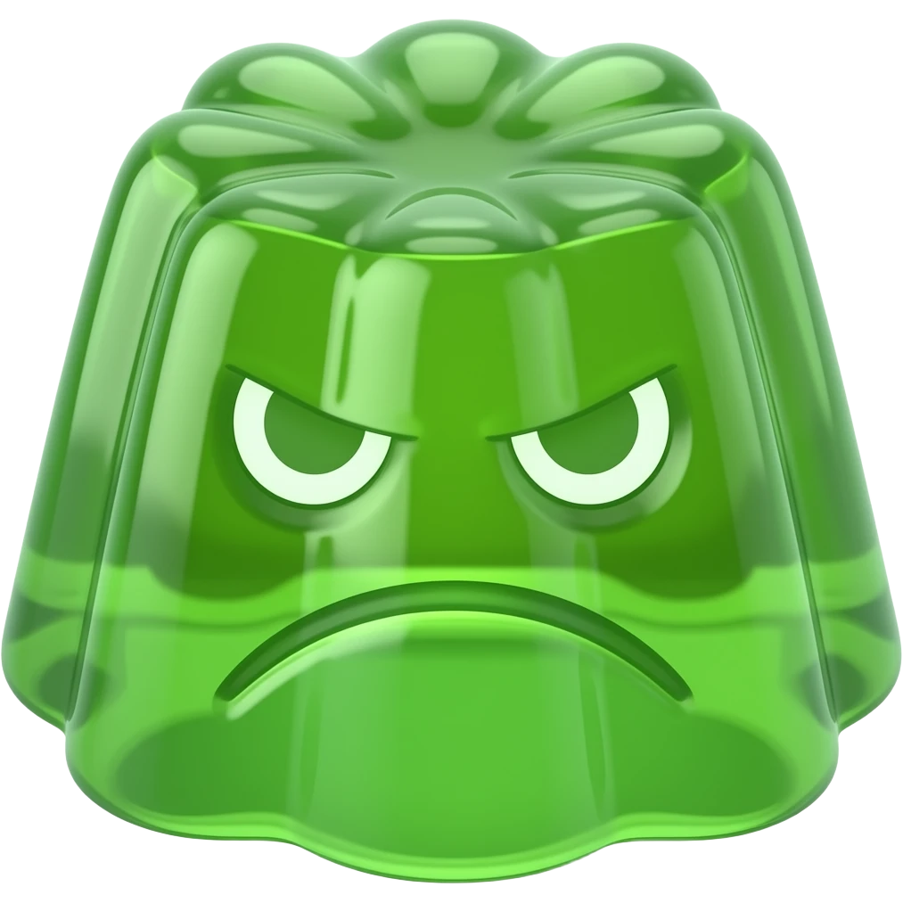 Green with envy grumpy wobbly molded jello emoji