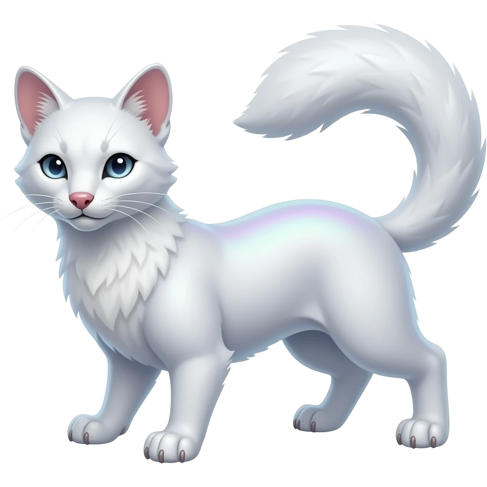 White iridescent genet-Fossa-civet-Feli-mustelid-creature-hybrid, full body emoji