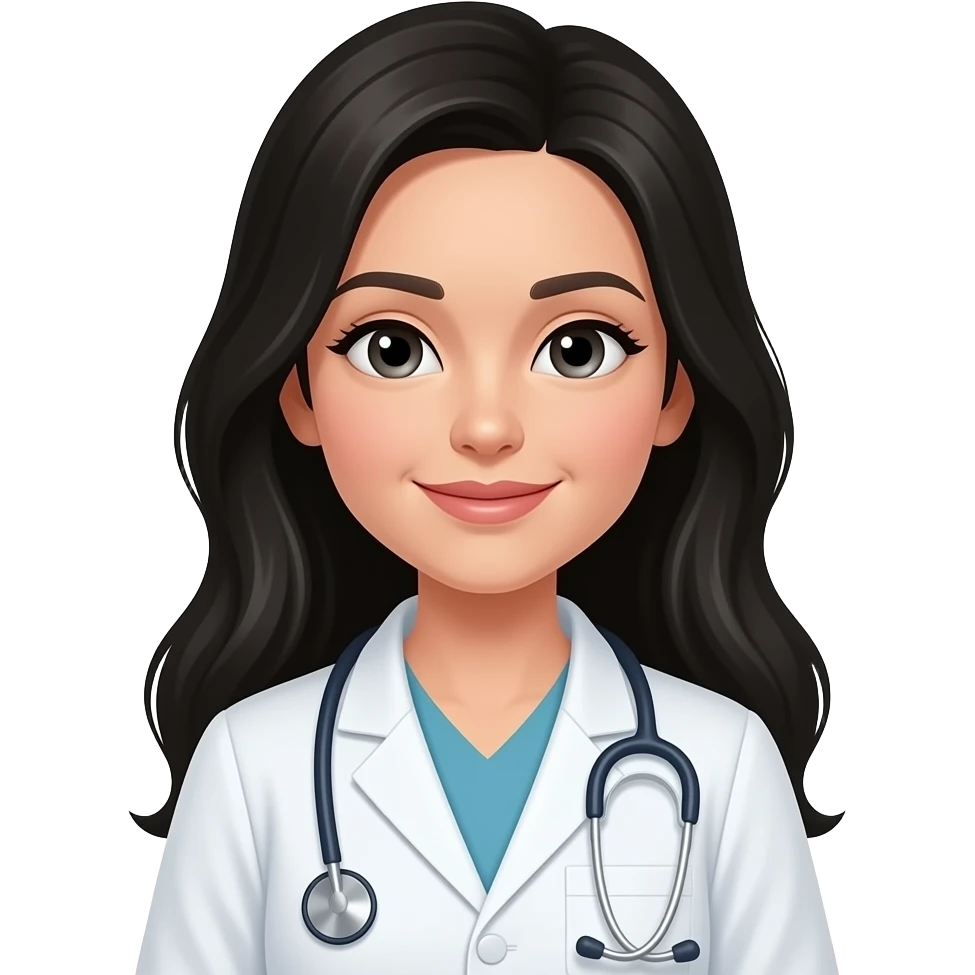 Mujer medico con cabello largo y negro emoji