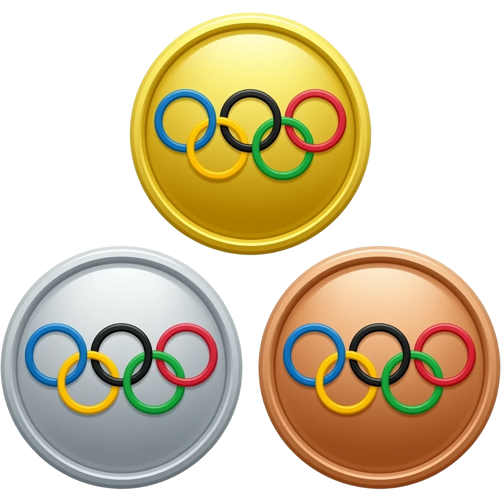 3 medls of same size (gold, silver, bronze) with olympic symbol in the same colors of the medals emoji
