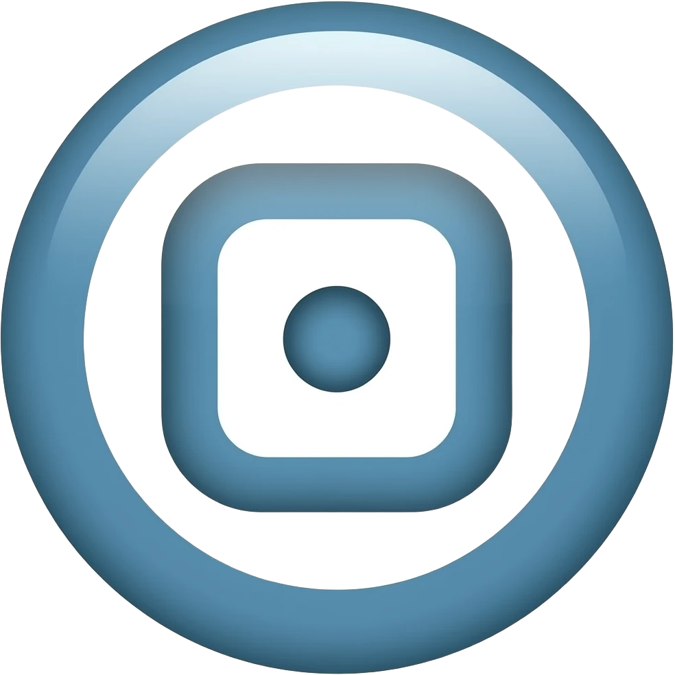 эмблема в виде круга, внутри которого расположен стилизованный квадрат с точкой или другим кольцом в центре. emoji