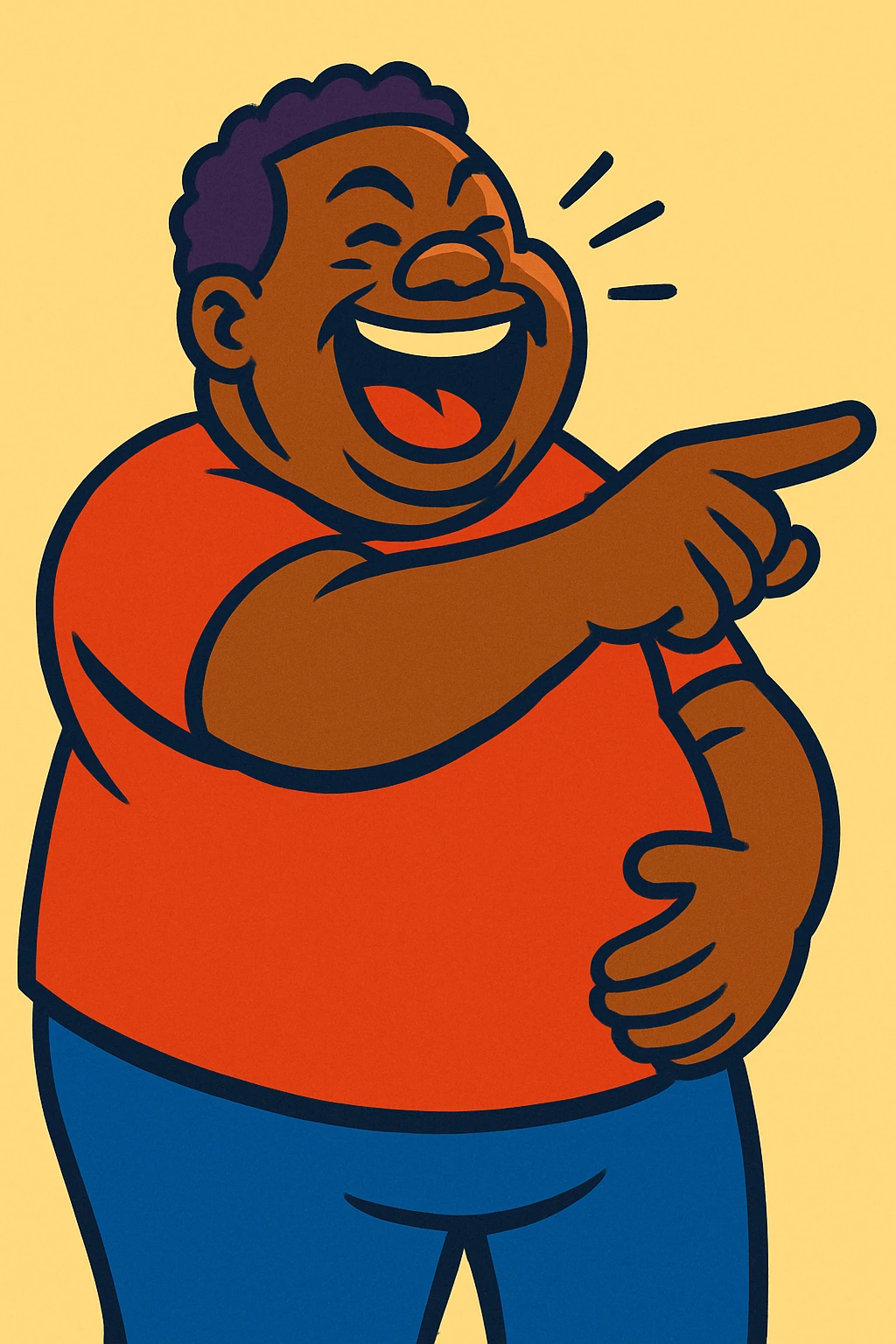 a fat black man pointing and laughing, colorful, exaggerated expression, vibrant toon style emoji