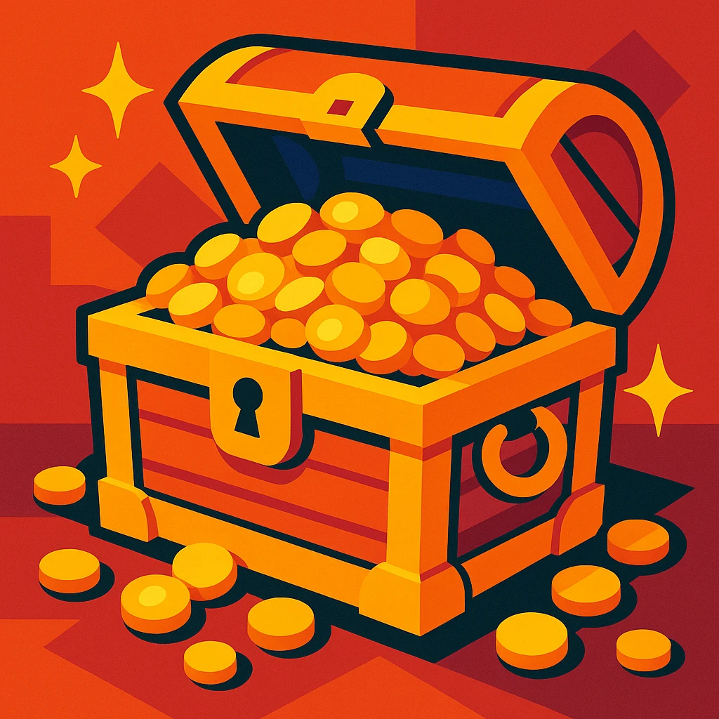a treasure chest overflowing with gold, vibrant style emoji