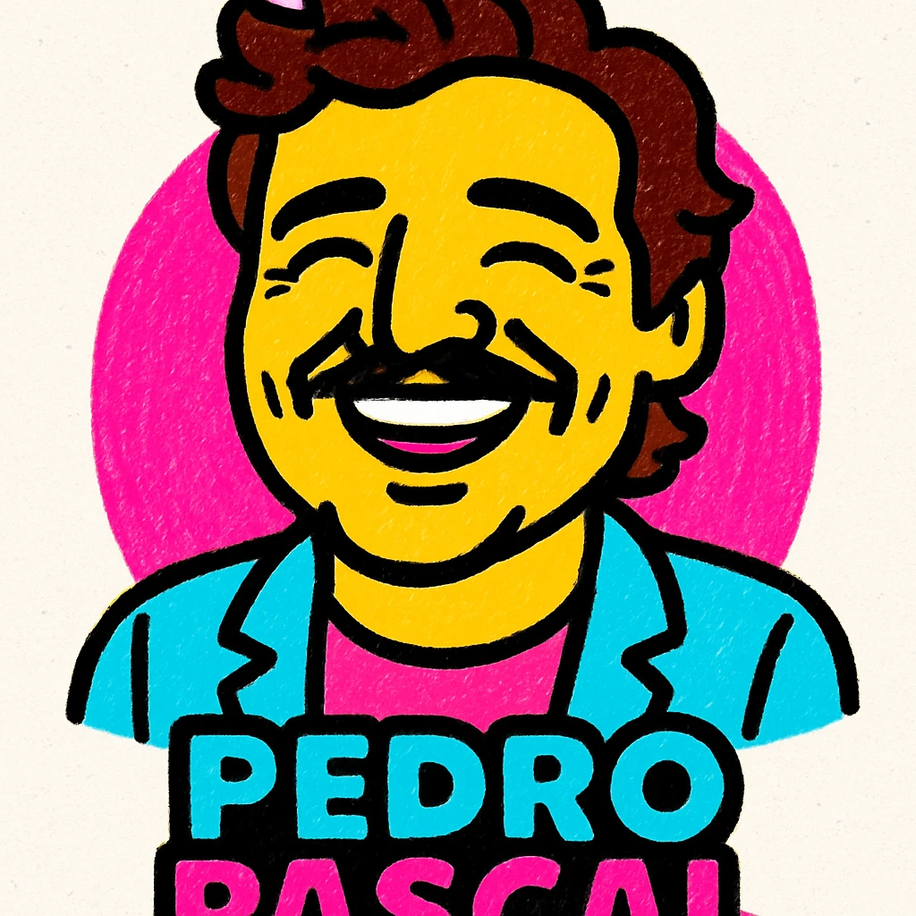 Pedro Pascal smiling, colorful sketch style, vibrant background, vibrant colors, energetic and playful lines emoji