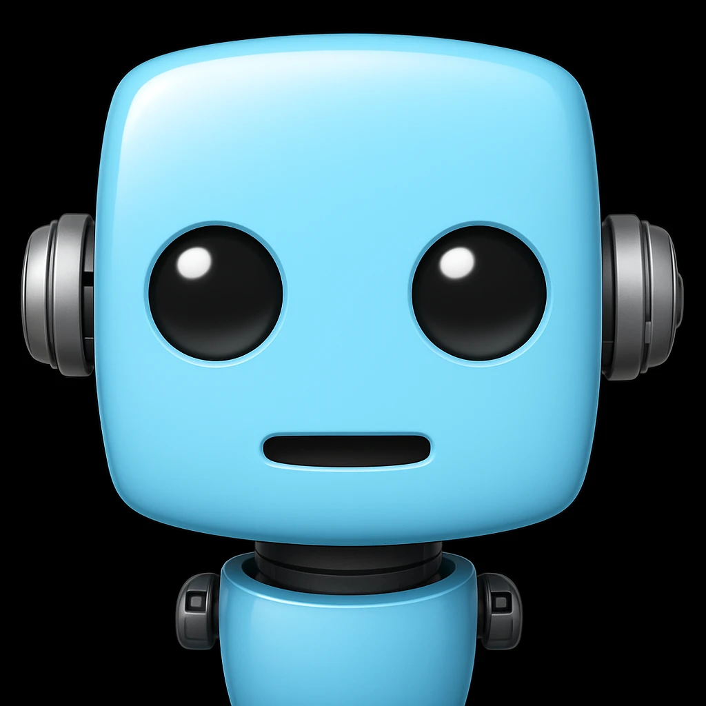 Change the pink color of the cute robot to light blue #b0f2f8, keep the rest the same, in apple emoji style. emoji