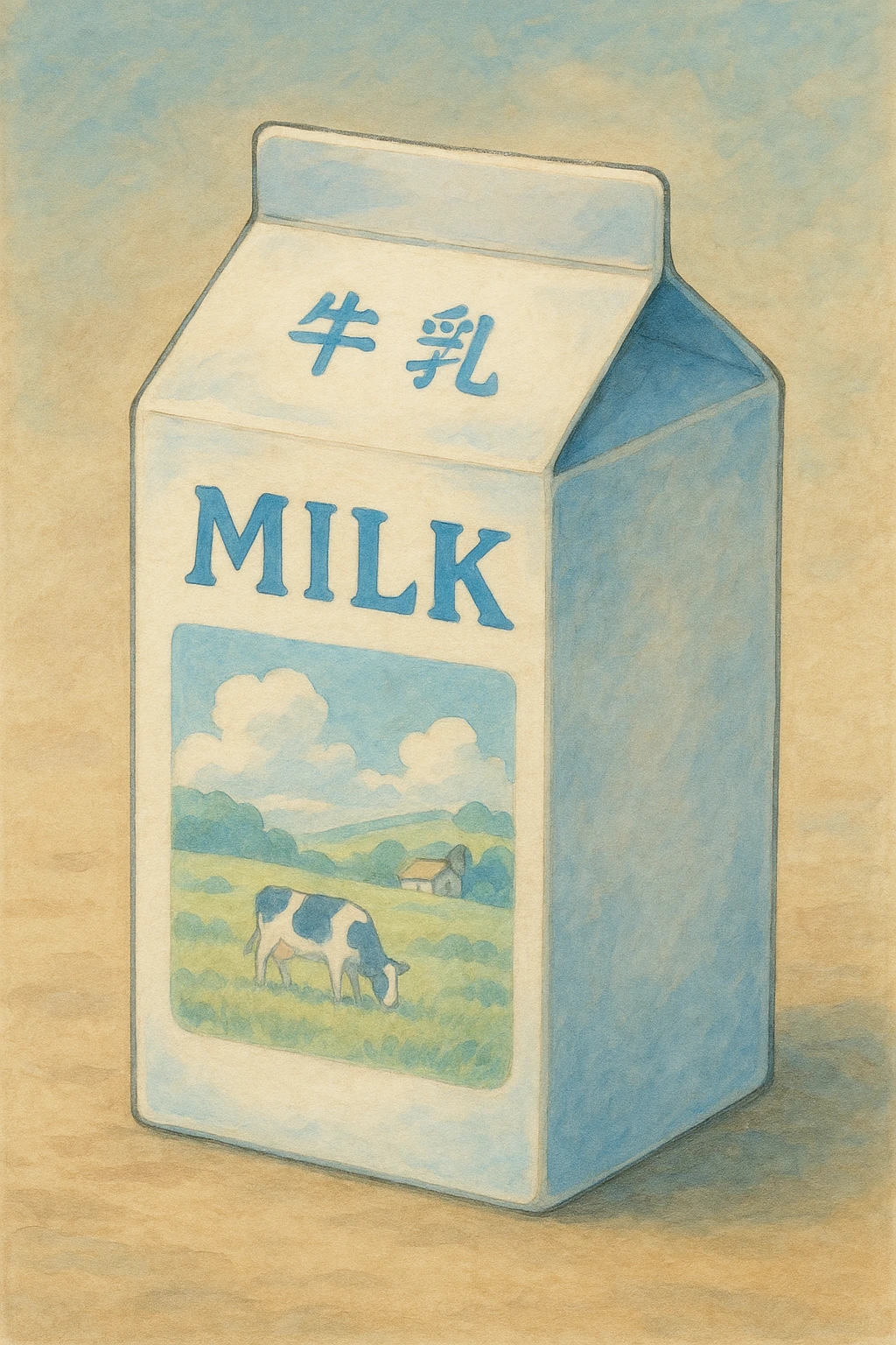 milk carton, soft shading, gentle colors, white and blue emoji