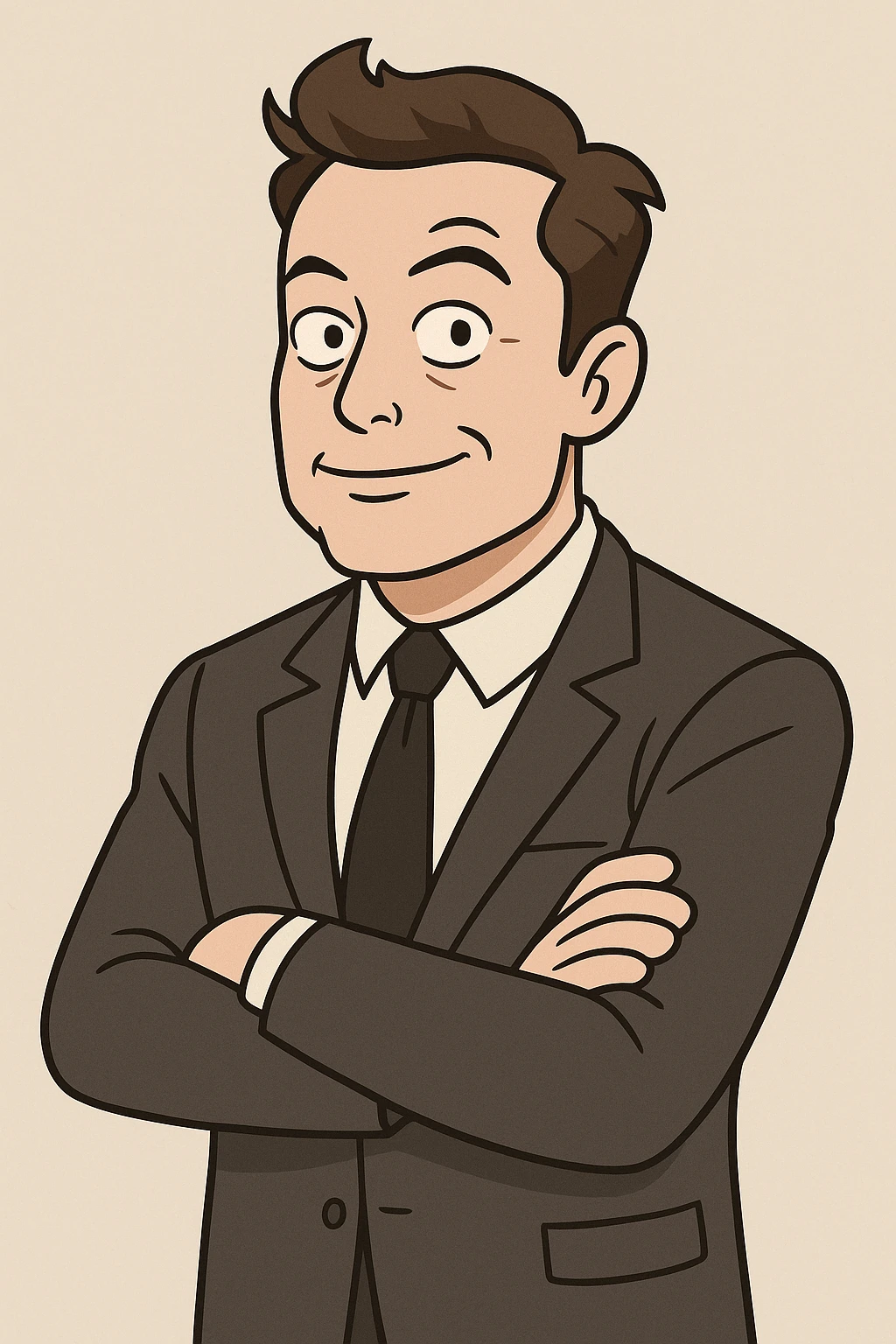 Elon Musk as a cartoon character, business attire, confident expression, clean background emoji