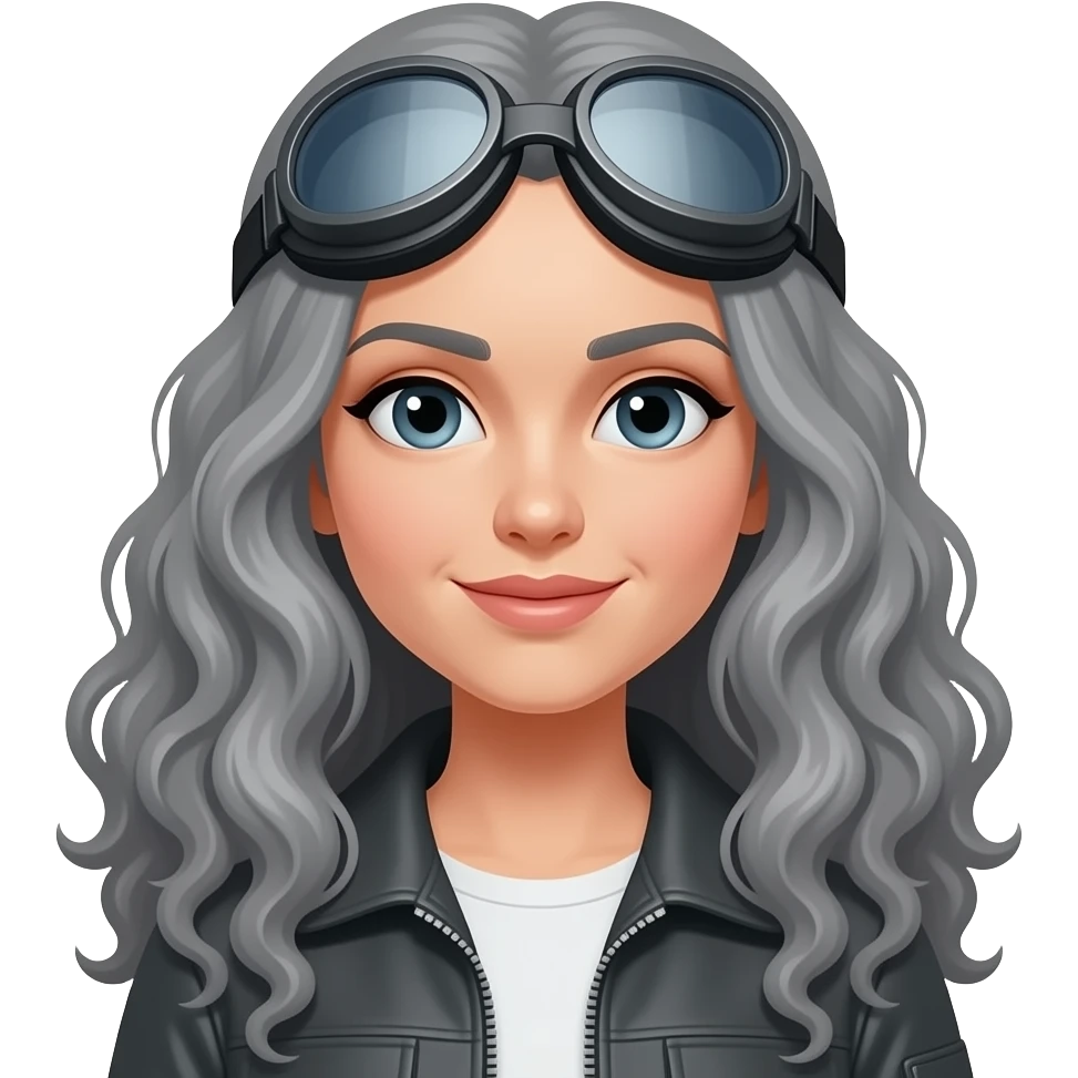 Long gray curly hair woman with goggles emoji