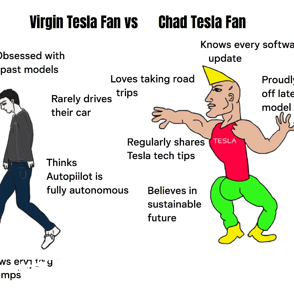 make virgin vs chad meme on tesla fan in above style  emoji