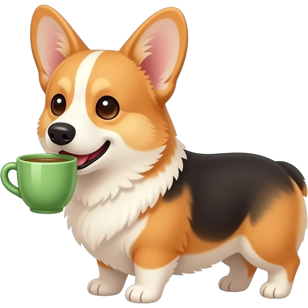 tricolor corgi drinking green tea emoji