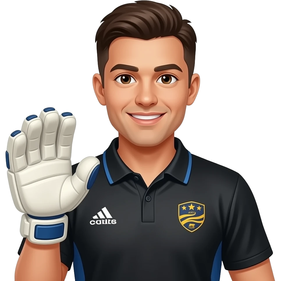 cricket wicket keeper in squad pose in black dress jersy half body emoji