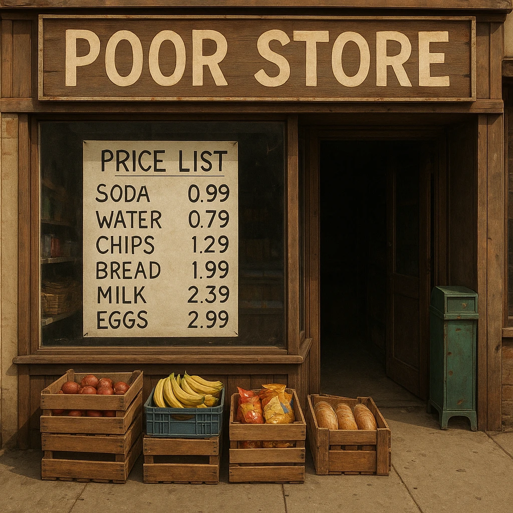 Convenience store named poor store and more emoji