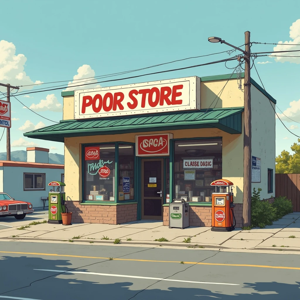 Gas station named Poor Store & More emoji