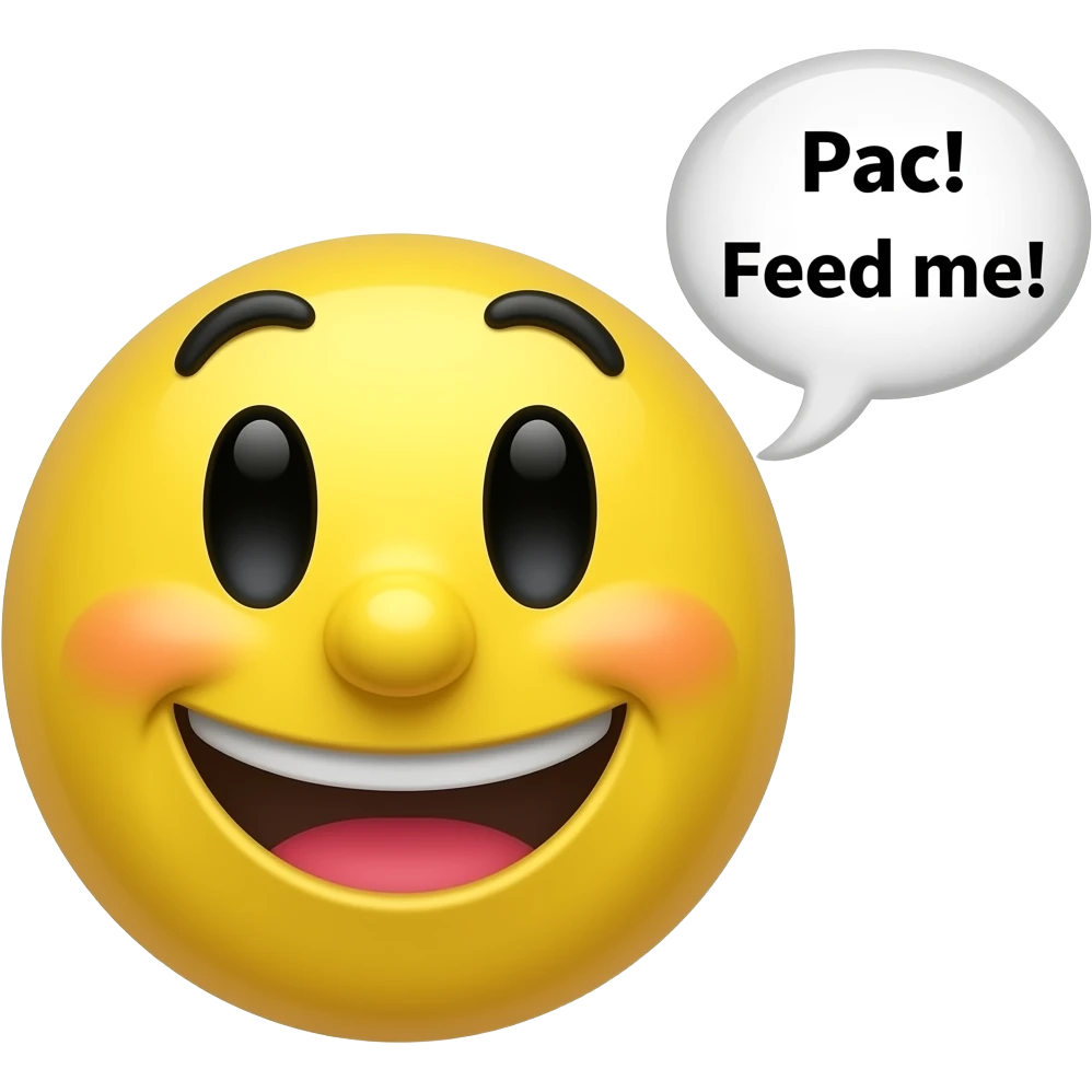 Pac man character saying "pac! Feed me" emoji