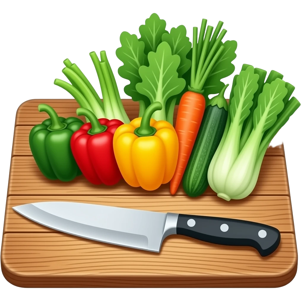 vegetables and a knife on a cut board emoji