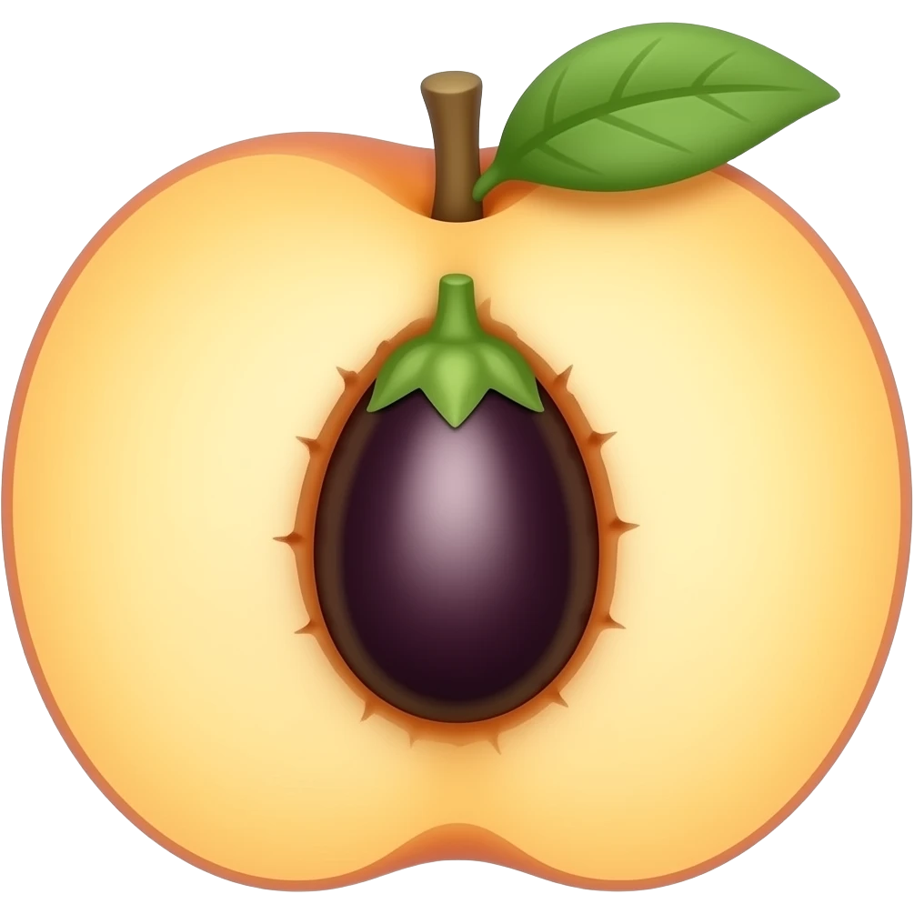 Peach emoji with just the tip of the eggplant emoji inside the peach emoji emoji