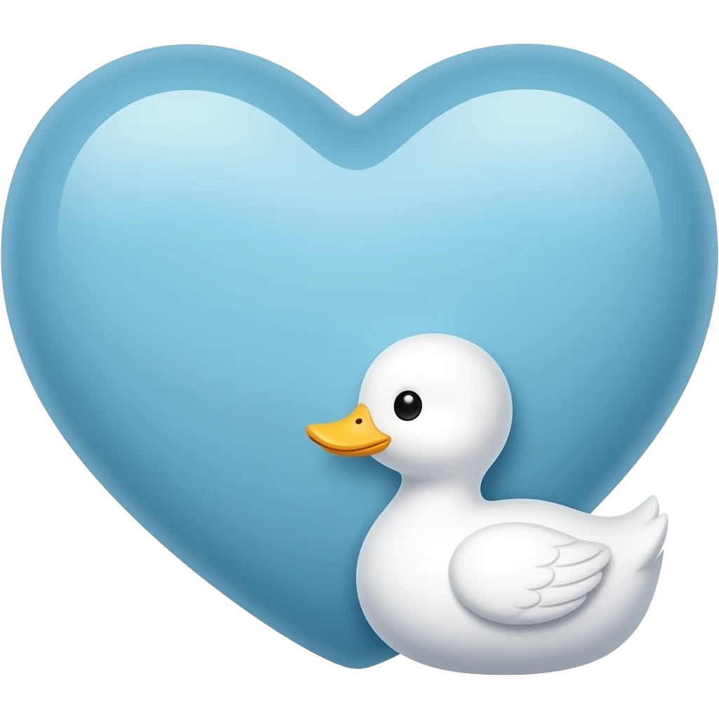 Big light blue heart with a teeny tiny  baby white tiny duck emoji