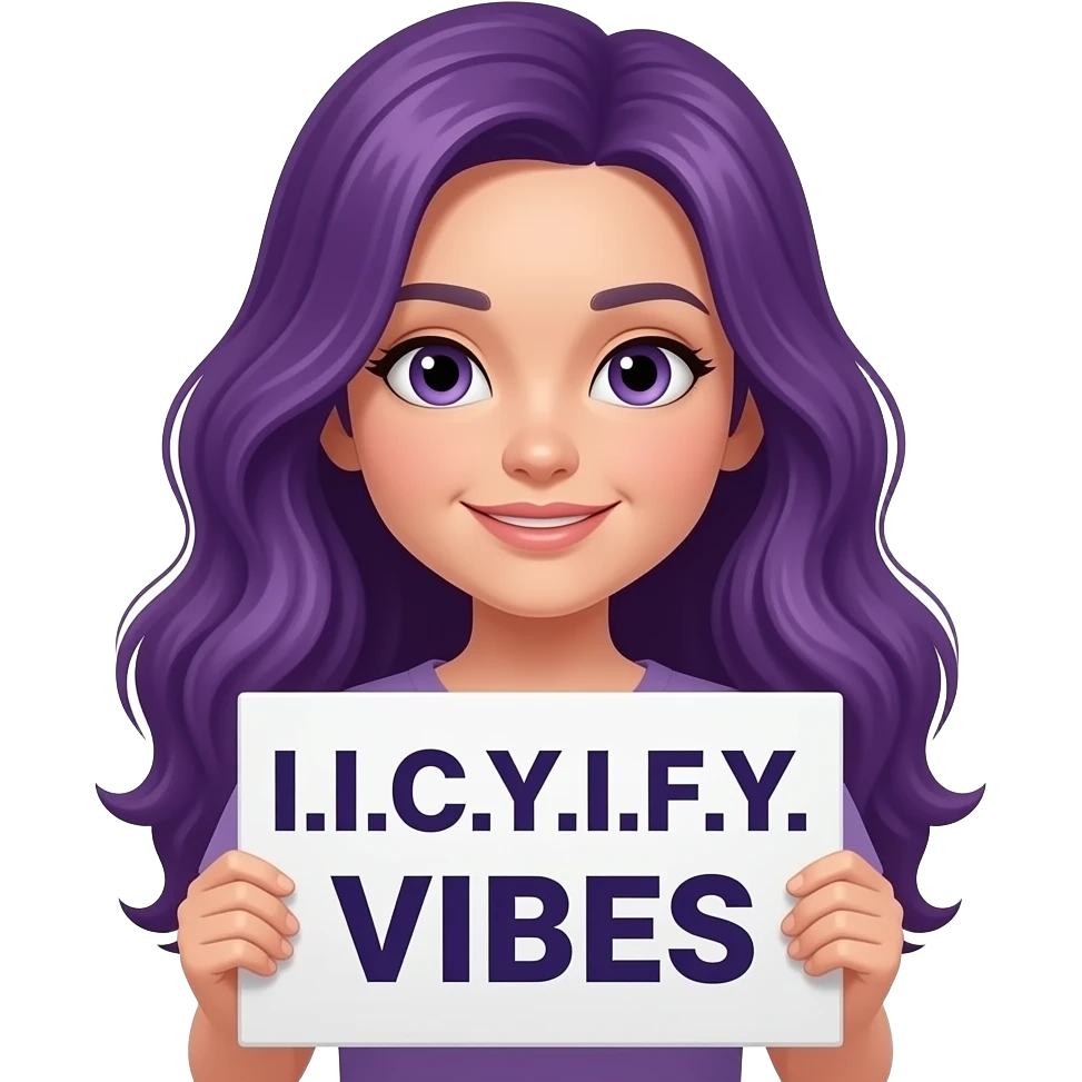 girl with long purple hair with a I.I.C.Y.I.F.Y. VIBES sign emoji