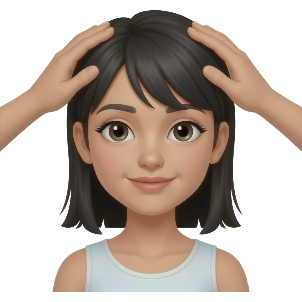 White-skinned girl taking care of her black hair with a scalp massage, iPhone emoji style emoji