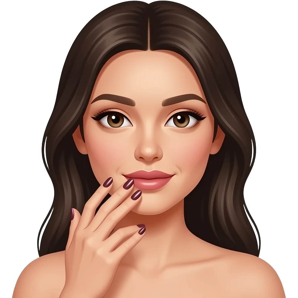 Femme bien maquillée avec ongles fait main à la bouche emoji