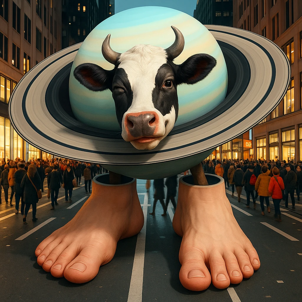 Edit the cow's face to have a winking playful expression while keeping the image quality and style consistent with the original. emoji